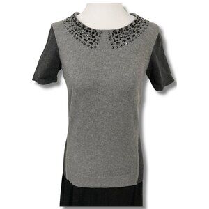 REITMANS Grey short sleeve knit top w/ gem embellishments ~ SMALL MEDIUM sweater